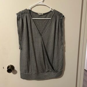 Maurices Gray and White Sleeveless Wrap Blouse